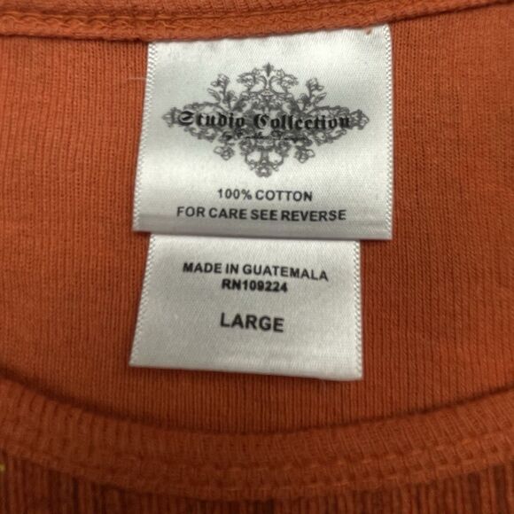 Studio Collection Halloween 3/4 Sleeve Shirt Orange Rhinestones Women's Size L - Picture 8 of 11